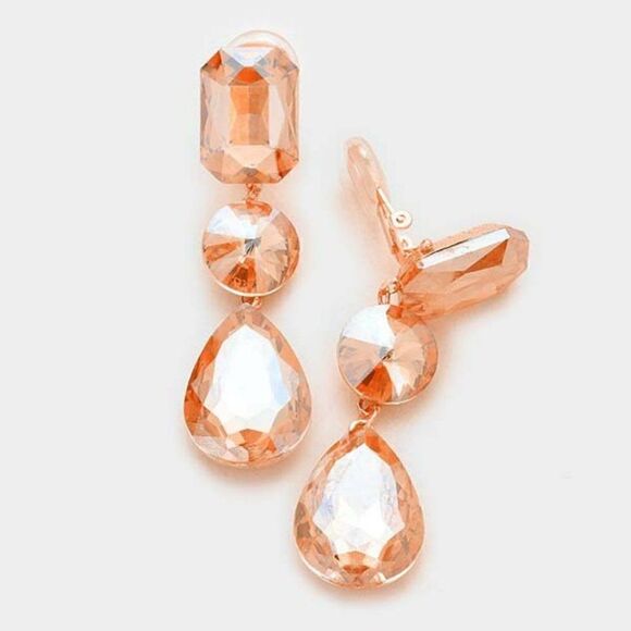 Triple Peach Crystal Rose Gold Clip On Earrings NWT - Picture 1 of 7